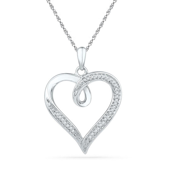 Diamond Heart & Love Symbol Pendant |  10kt White Gold Womens Round Diamond Heart Pendant 1/10 Cttw |  Splendid Jewellery