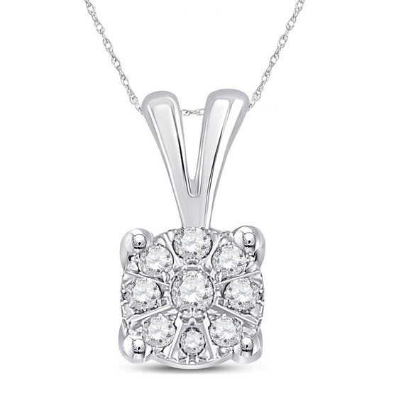 Diamond Cluster Pendant |  10kt White Gold Womens Round Diamond Cluster Pendant 1/12 Cttw |  Splendid Jewellery