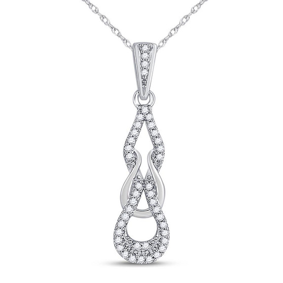 Diamond Fashion Pendant |  10kt White Gold Womens Round Diamond Woven Fashion Pendant 1/10 Cttw |  Splendid Jewellery