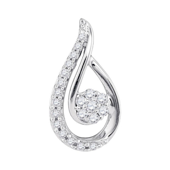 Diamond Cluster Pendant |  10kt White Gold Womens Round Diamond Teardrop Cluster Pendant 1/4 Cttw |  Splendid Jewellery