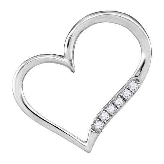 Diamond Heart & Love Symbol Pendant |  10kt White Gold Womens Round Diamond Heart Outline Pendant 1/20 Cttw |  Splendid Jewellery