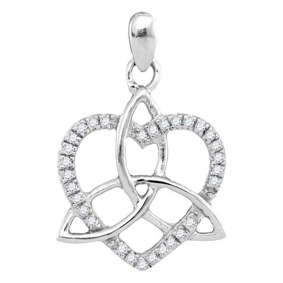 Diamond Heart & Love Symbol Pendant |  10kt White Gold Womens Round Diamond Triquetra Heart Pendant 1/10 Cttw |  Splendid Jewellery