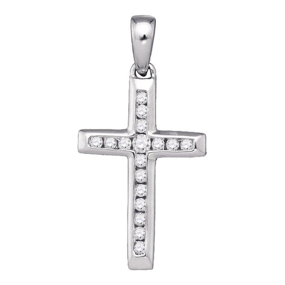 Diamond Cross Pendant |  10kt White Gold Womens Round Diamond Small Cross Pendant 1/8 Cttw |  Splendid Jewellery