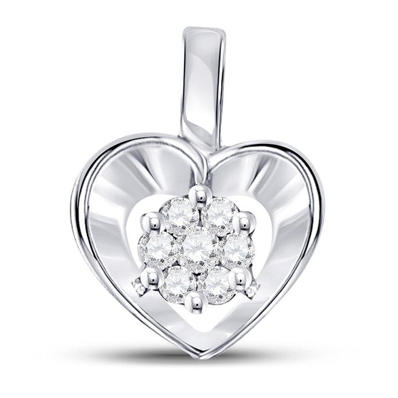 Diamond Heart & Love Symbol Pendant |  10kt White Gold Womens Round Diamond Small Heart Cluster Pendant 1/12 Cttw |  Splendid Jewellery
