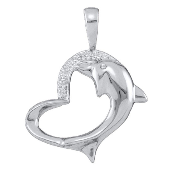 Diamond Animal & Bug Pendant |  10kt White Gold Womens Round Diamond Dolphin Heart Pendant .03 Cttw |  Splendid Jewellery
