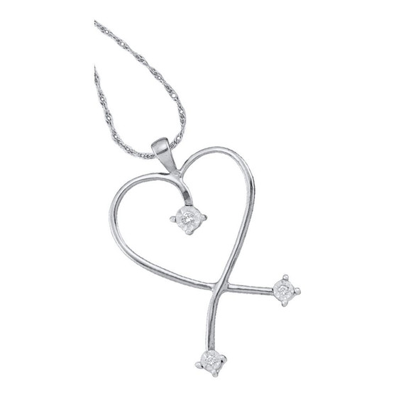 Diamond Heart & Love Symbol Pendant |  10kt White Gold Womens Round Diamond Slender Heart Pendant 1/20 Cttw |  Splendid Jewellery