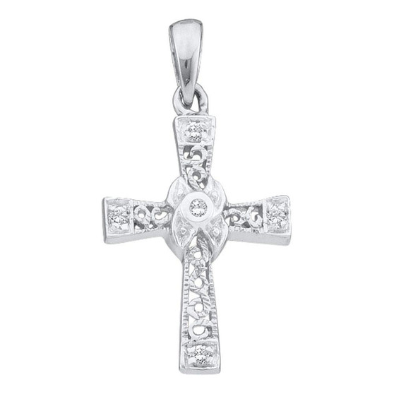 Diamond Cross Pendant |  10kt White Gold Womens Round Diamond Small Cross Pendant 1/20 Cttw |  Splendid Jewellery