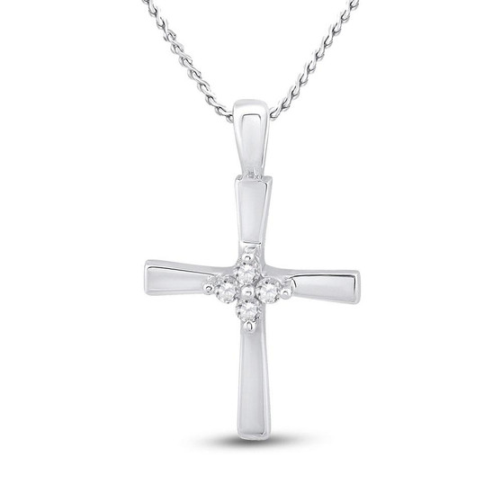 Diamond Cross Pendant |  10kt White Gold Womens Round Diamond Cross Pendant 1/20 Cttw |  Splendid Jewellery