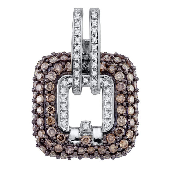 Diamond Fashion Pendant |  10kt White Gold Womens Round Brown Diamond Square Pendant 2-1/4 Cttw |  Splendid Jewellery