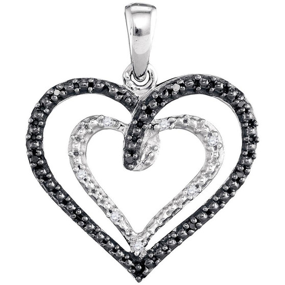 Diamond Heart & Love Symbol Pendant |  Sterling Silver Womens Round Black Color Enhanced Diamond Heart Pendant 1/20 Cttw |  Splendid Jewellery