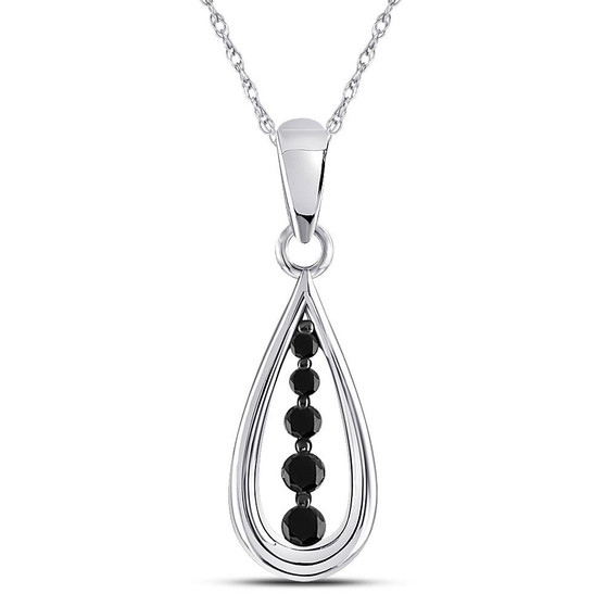 Diamond Journey Pendant |  10kt White Gold Womens Round Black Color Enhanced Diamond Teardrop Pendant 1/8 Cttw |  Splendid Jewellery