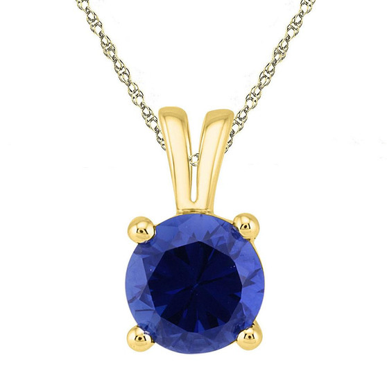 Gemstone Solitaire Pendant |  10kt Yellow Gold Womens Round Lab-Created Blue Sapphire Solitaire Pendant 1-1/3 Cttw |  Splendid Jewellery