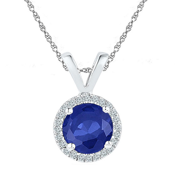 Gemstone Fashion Pendant |  Sterling Silver Womens Round Lab-Created Blue Sapphire Solitaire Pendant 1/10 Cttw |  Splendid Jewellery