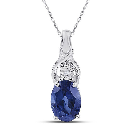 Gemstone Fashion Pendant |  Sterling Silver Womens Oval Lab-Created Blue Sapphire Solitaire Diamond Pendant 7/8 Cttw |  Splendid Jewellery