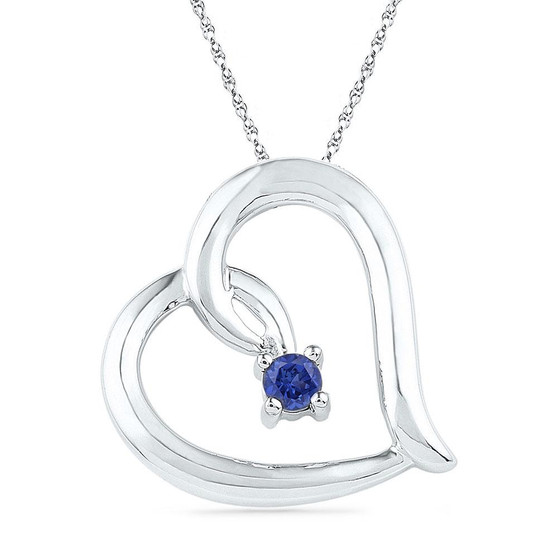 Gemstone Heart & Love Symbol Pendant |  Sterling Silver Womens Round Lab-Created Blue Sapphire Heart Pendant 1/8 Cttw |  Splendid Jewellery