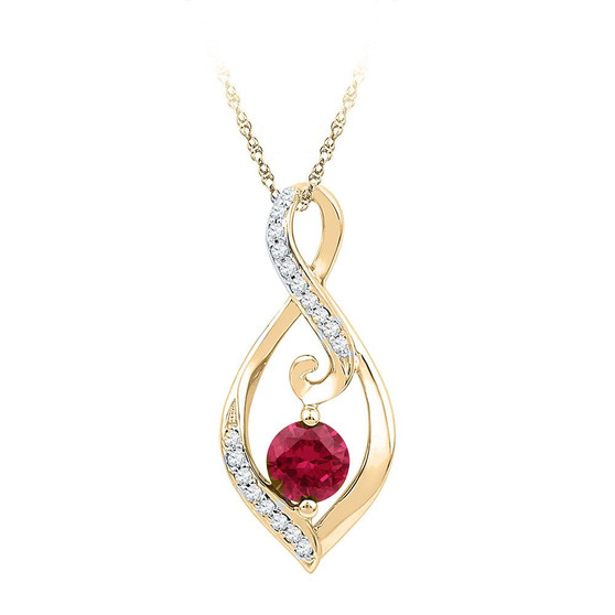 Gemstone Fashion Pendant |  10kt Yellow Gold Womens Round Lab-Created Ruby Fashion Pendant 3/4 Cttw |  Splendid Jewellery