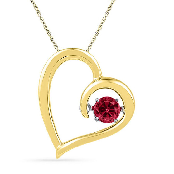 Gemstone Heart & Love Symbol Pendant |  10kt Yellow Gold Womens Round Lab-Created Ruby Heart Pendant 1/5 Cttw |  Splendid Jewellery