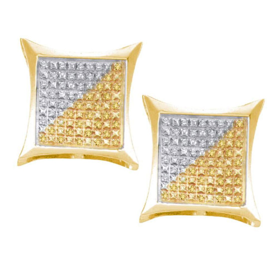 Men's Diamond Earrings |  Yellow-tone Sterling Silver Mens Round Color Enhanced Diamond Square Kite Earrings 1/4 Cttw |  Splendid Jewellery