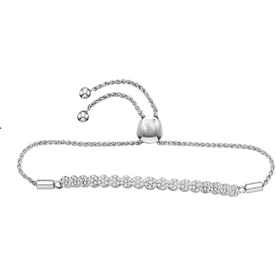 Bracelets |  10kt White Gold Womens Round Diamond Flower Cluster Bolo Bracelet 3/4 Cttw |  Splendid Jewellery