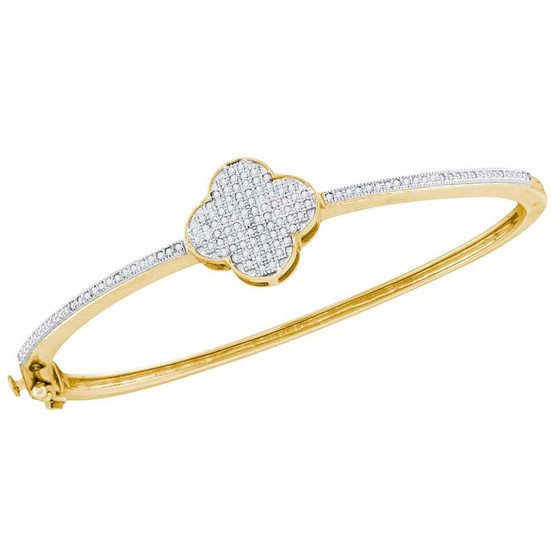 Bracelets |  10kt Yellow Gold Womens Round Diamond Quatrefoil Cluster Bangle Bracelet 3/8 Cttw |  Splendid Jewellery