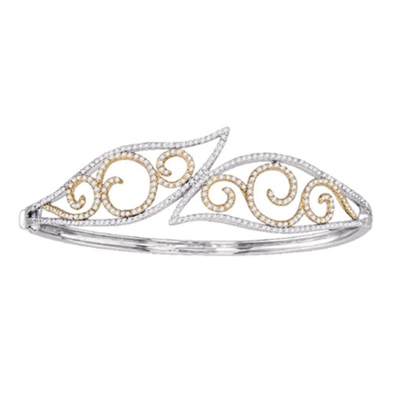 Bracelets |  10kt Two-tone Gold Womens Round Diamond Curl Bangle Bracelet 1-5/8 Cttw |  Splendid Jewellery