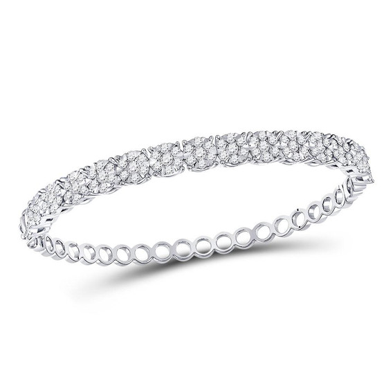 Bracelets |  14kt White Gold Womens Round Diamond Flower Cluster Bangle Bracelet 3 Cttw |  Splendid Jewellery