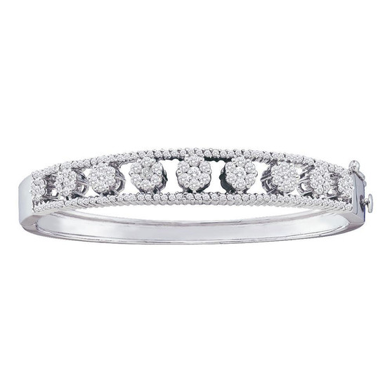 Bracelets |  14kt White Gold Womens Round Diamond Bangle Flower Cluster Bracelet 2-3/8 Cttw |  Splendid Jewellery
