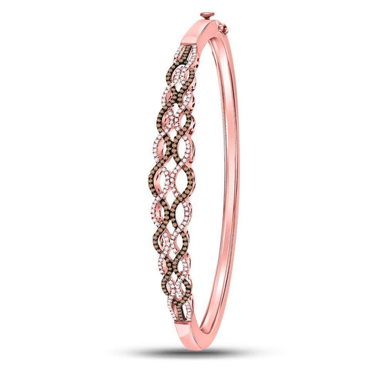 Bracelets |  10kt Rose Gold Womens Round Brown Diamond Braided Bangle Bracelet 3/4 Cttw |  Splendid Jewellery