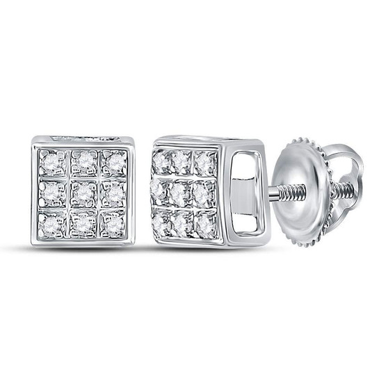 Earrings |  10kt White Gold Womens Round Diamond Square Cluster Earrings 1/20 Cttw |  Splendid Jewellery