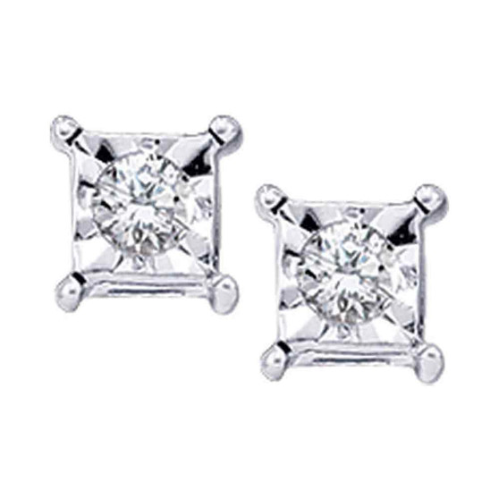 Earrings |  10kt White Gold Womens Round Diamond Solitaire Earrings 1/20 Cttw |  Splendid Jewellery