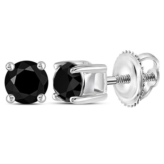 Earrings |  Sterling Silver Womens Round Black Color Enhanced Diamond Solitaire Earrings 1/2 Cttw |  Splendid Jewellery