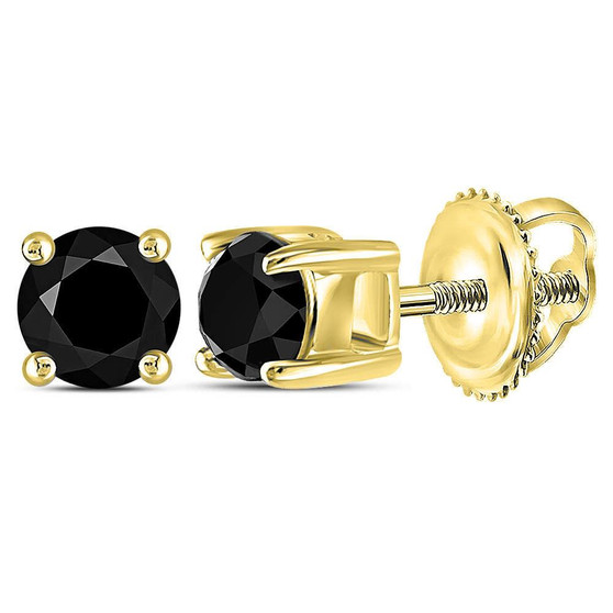 Earrings |  Yellow-tone Sterling Silver Round Black Color Enhanced Diamond Solitaire Earrings 1/2 Cttw |  Splendid Jewellery
