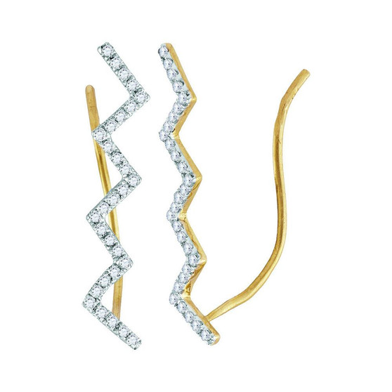 Earrings |  10kt Yellow Gold Womens Round Diamond Zig Zag Climber Earrings 1/6 Cttw |  Splendid Jewellery