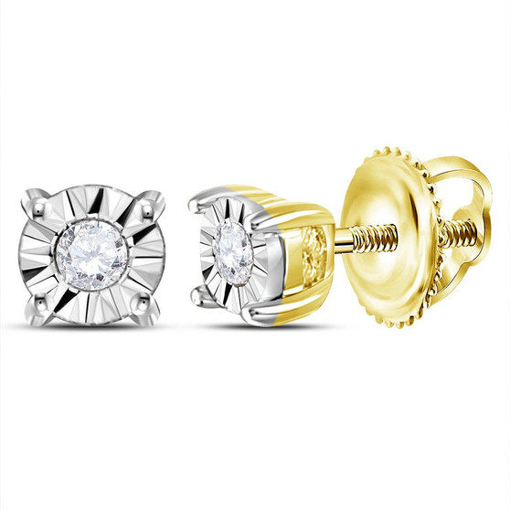 Earrings |  14kt Yellow Gold Womens Round Diamond Miracle Solitaire Earrings 1/20 Cttw |  Splendid Jewellery