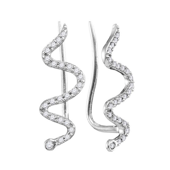 Earrings |  10kt White Gold Womens Round Diamond Snake Climber Earrings 1/6 Cttw |  Splendid Jewellery