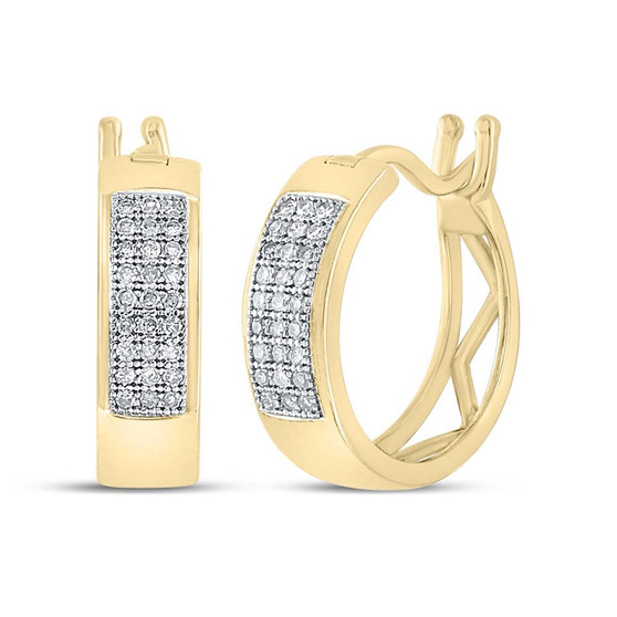 Earrings |  Yellow-tone Sterling Silver Womens Round Diamond Huggie Earrings 1/6 Cttw |  Splendid Jewellery