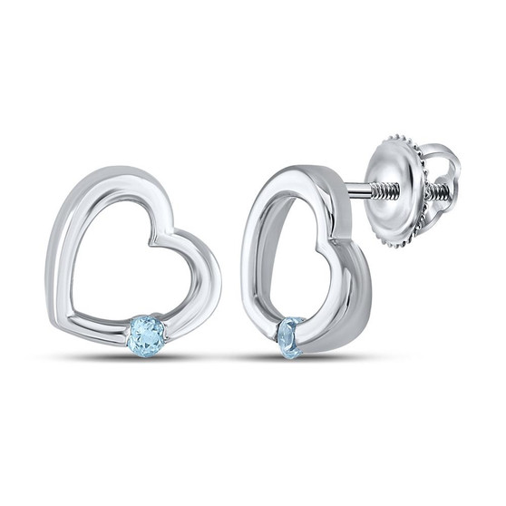 Earrings |  Sterling Silver Womens Round Lab-Created Blue Topaz Heart Earrings 1/6 Cttw |  Splendid Jewellery