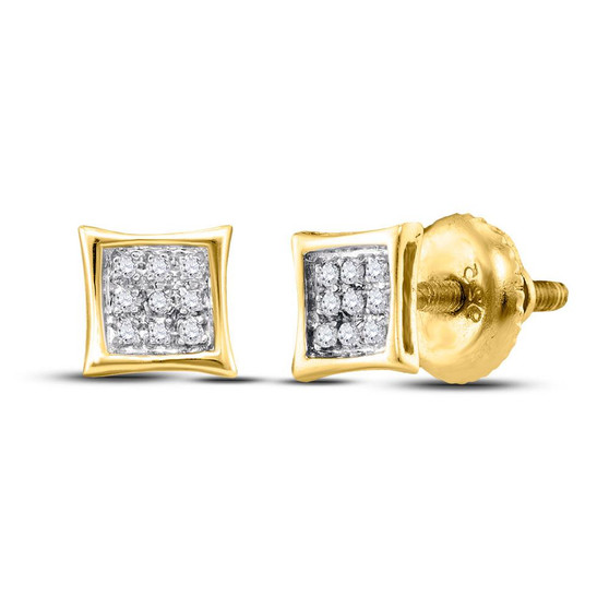 Earrings |  Yellow-tone Sterling Silver Unisex Round Diamond Kite Cluster Stud Earrings 1/20 Cttw |  Splendid Jewellery
