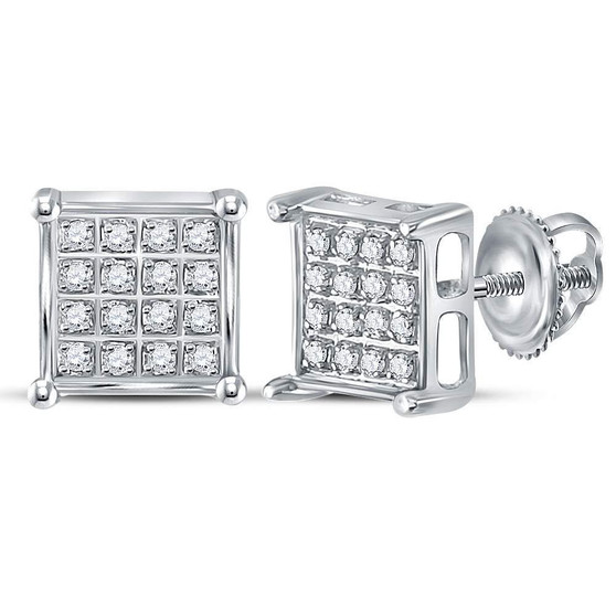 Earrings |  10kt White Gold Womens Round Diamond Square Cluster Earrings 1/10 Cttw |  Splendid Jewellery