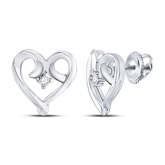 Earrings |  10kt White Gold Womens Round Diamond Heart Earrings 1/20 Cttw |  Splendid Jewellery