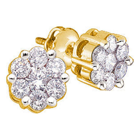 Earrings |  Yellow-tone Sterling Silver Womens Round Diamond Flower Cluster Earrings 1/4 Cttw |  Splendid Jewellery