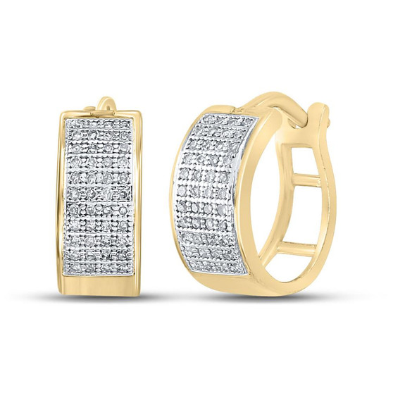 Earrings |  Yellow-tone Sterling Silver Womens Round Diamond Huggie Earrings 1/4 Cttw |  Splendid Jewellery