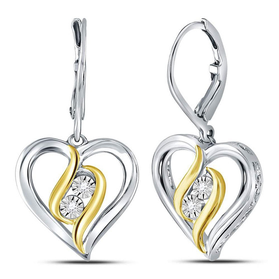Earrings |  Sterling Silver Womens Round Diamond Heart Leverback Dangle Earrings 1/20 Cttw |  Splendid Jewellery