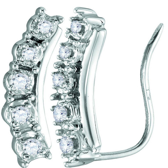 Earrings |  10kt White Gold Womens Round Diamond Journey Climber Earrings 1/6 Cttw |  Splendid Jewellery