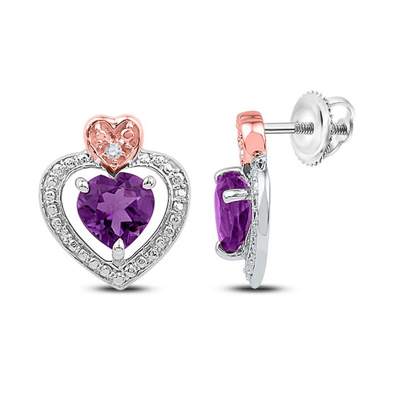 Earrings |  Sterling Silver Womens Round Lab-Created Amethyst Heart Earrings 7/8 Cttw |  Splendid Jewellery