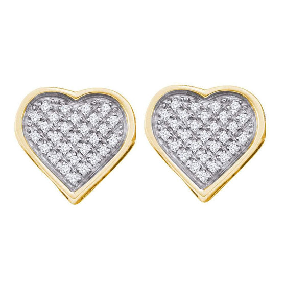 Earrings |  Yellow-tone Sterling Silver Womens Round Diamond Heart Cluster Stud Earrings 1/6 Cttw |  Splendid Jewellery
