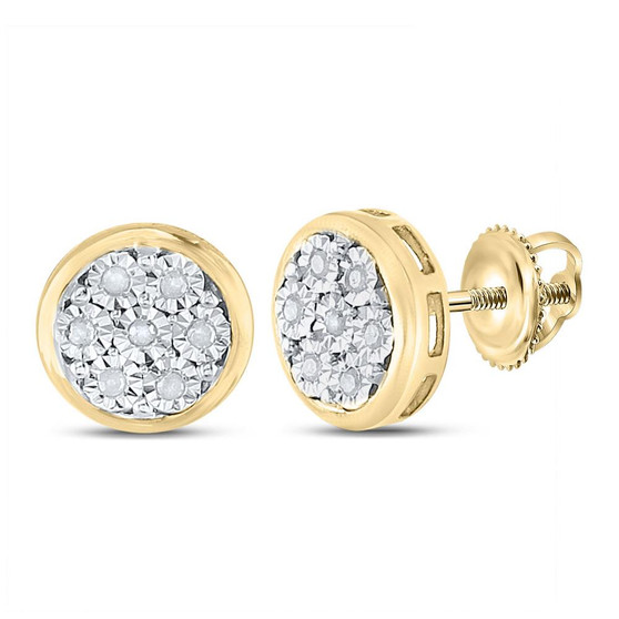 Earrings |  Yellow-tone Sterling Silver Womens Round Diamond Cluster Stud Earrings 1/10 Cttw |  Splendid Jewellery