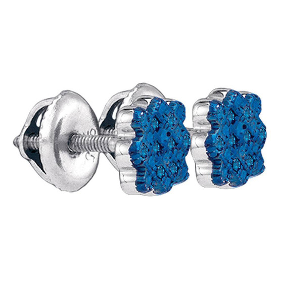 Earrings |  Sterling Silver Womens Round Blue Color Enhanced Diamond Cluster Stud Earrings 1/20 Cttw |  Splendid Jewellery