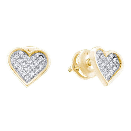 Earrings |  Sterling Silver Womens Round Diamond Yellow-tone Heart Cluster Earrings 1/10 Cttw |  Splendid Jewellery