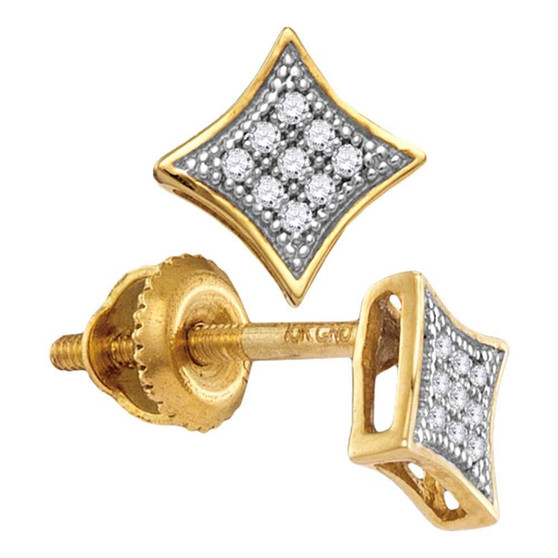 Earrings |  Yellow-tone Sterling Silver Womens Round Diamond Square Kite Cluster Earrings 1/20 Cttw |  Splendid Jewellery